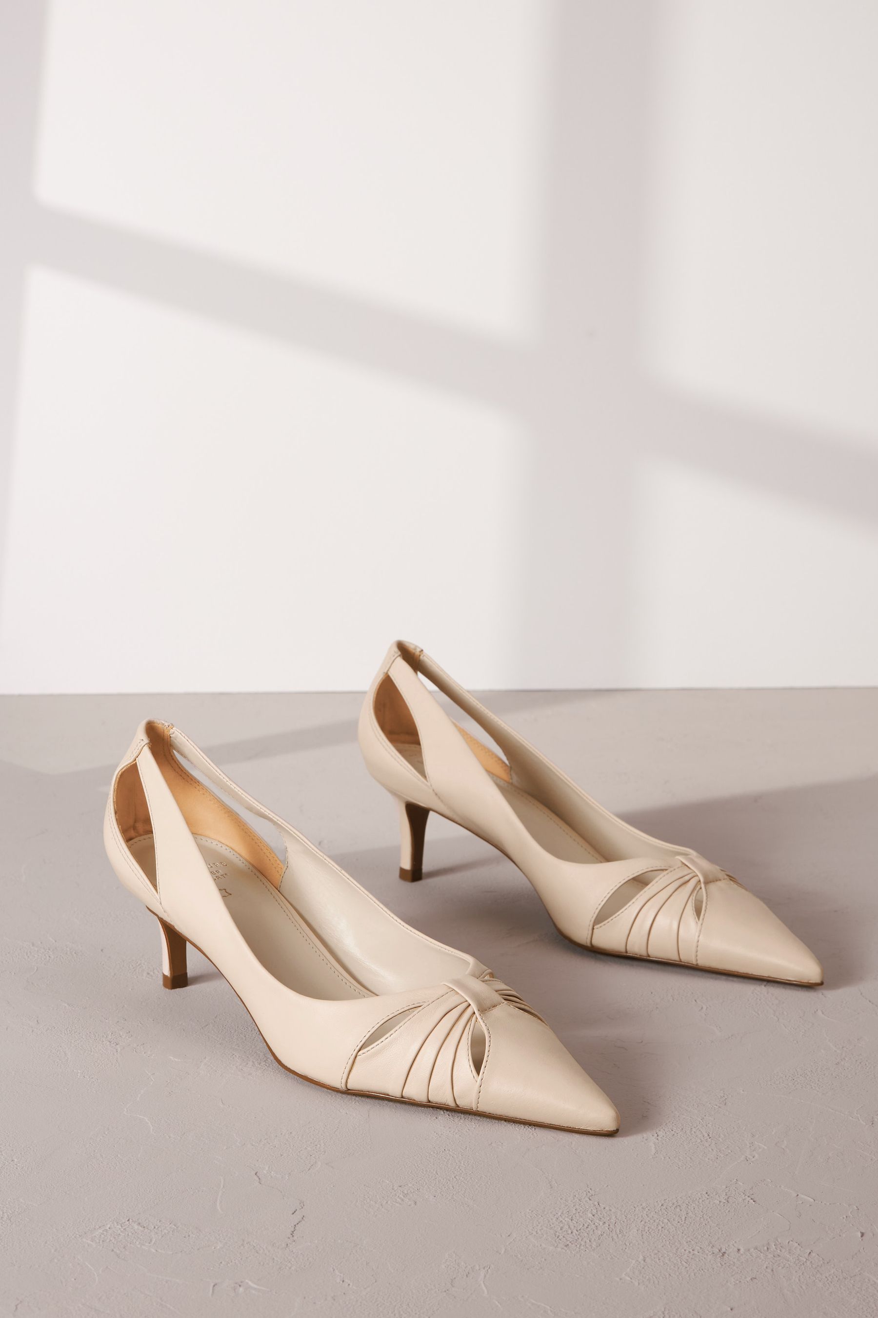 Buy Bone Cream Signature Leather Cutout Kitten Heels from Next Luxembourg