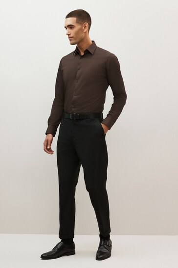 Chocolate Brown Slim Fit Easy Care Single Cuff Shirt