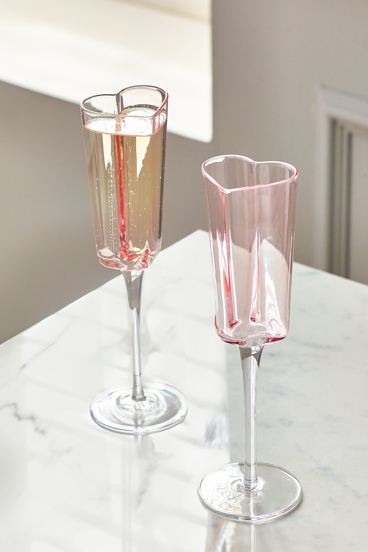Pink Set of 2 Heart Champagne Flutes Set of 2 Flute Glasses - Image 1 of 3