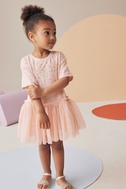 Pink Short Sleeve Jersey Mesh Dress (3mths-7yrs) - Image 2 of 3