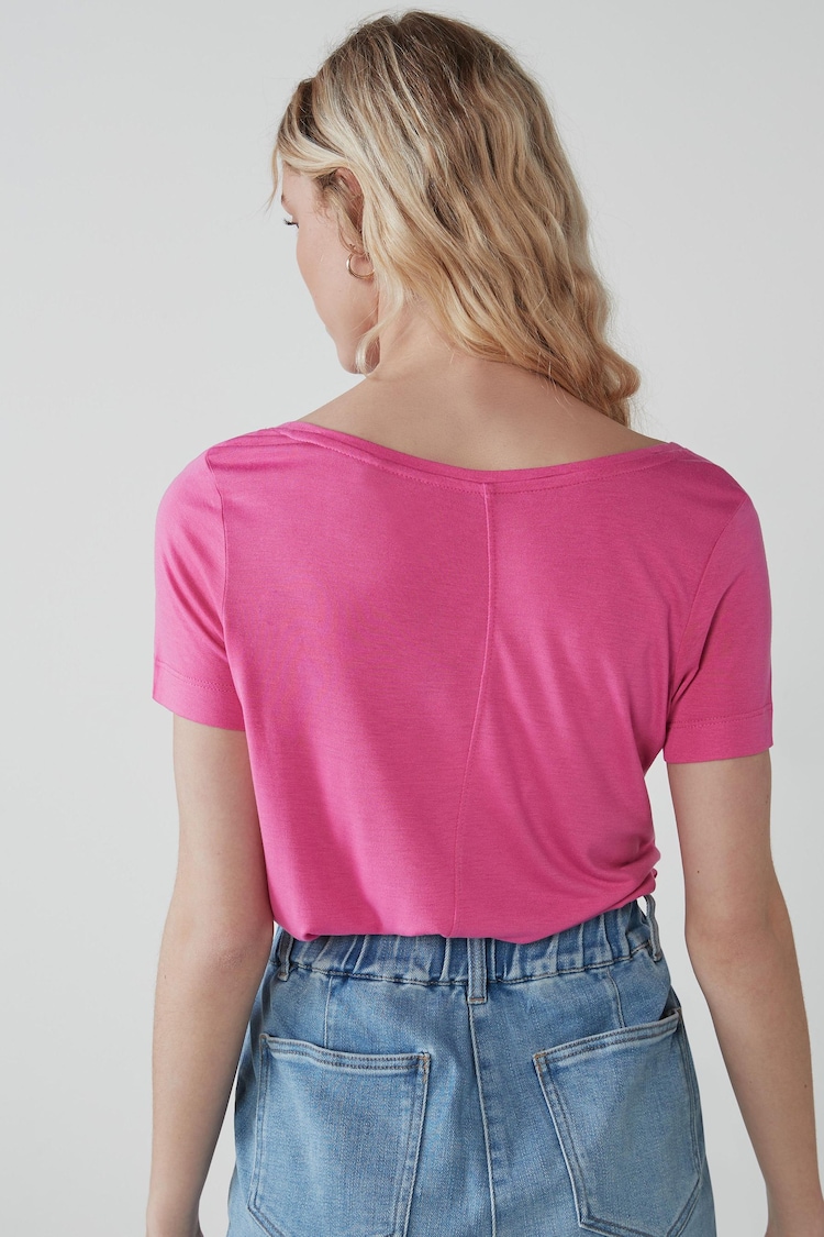 Bright Pink Slouch V-Neck T-Shirt - Image 2 of 5