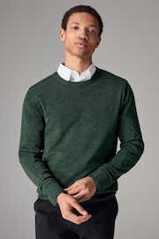 Dark Green Crew Neck Regular Soft Touch Knit Jumper - Image 1 of 7