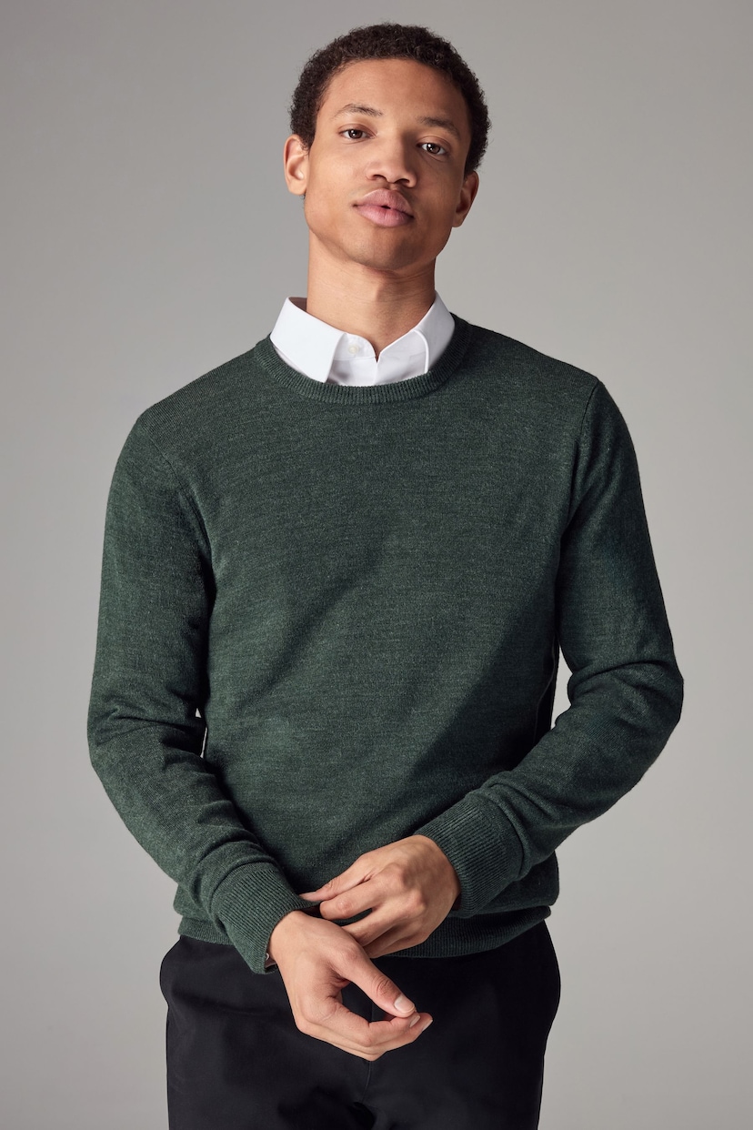 Green Crew Neck Regular Soft Touch Knit Jumper - Image 1 of 4