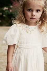 White Embroidered Cotton/Linen Blend Dress (3mths-10yrs) - Image 4 of 7
