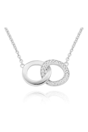 Beaverbrooks Cubic Zirconia Sterling Silver Double Circle Necklace