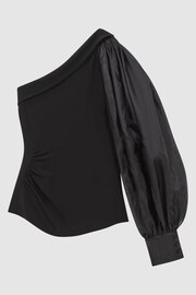 Reiss Black Renee One-Shoulder Blouson Sleeve Ruche Top - Image 2 of 5
