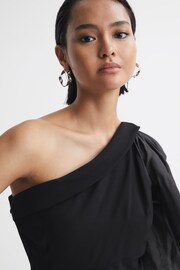 Reiss Black Renee One-Shoulder Blouson Sleeve Ruche Top - Image 4 of 5