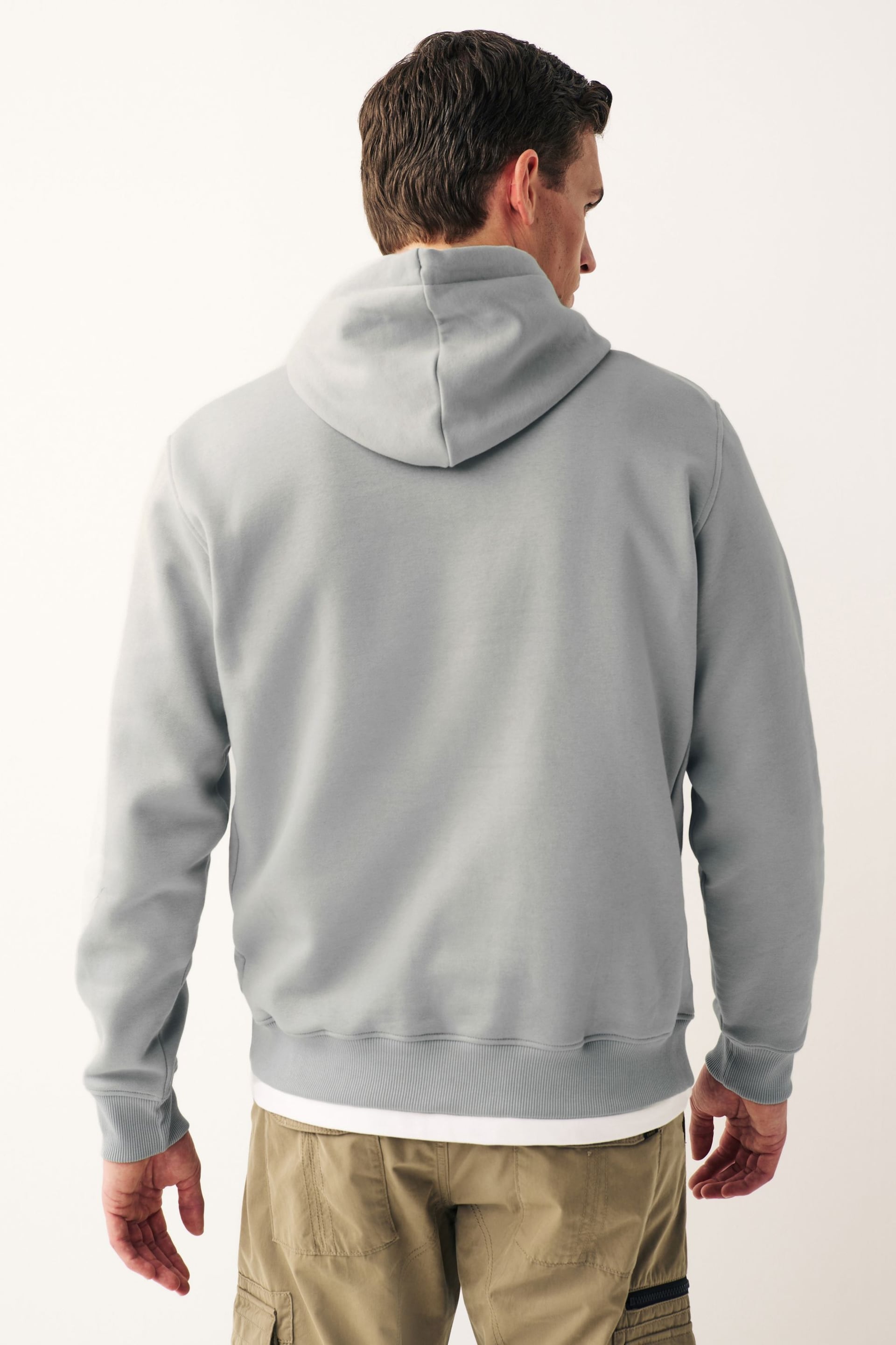Grey Regular Fit Jersey Cotton Rich Overhead Hoodie - Image 3 of 8