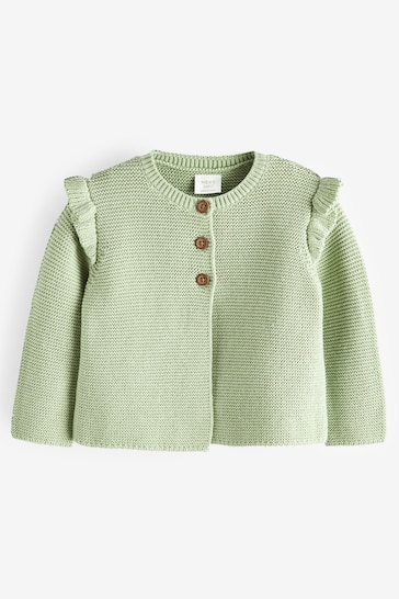 Sage Green Baby Frill Shoulder Knitted Cardigan (0mths-2yrs)
