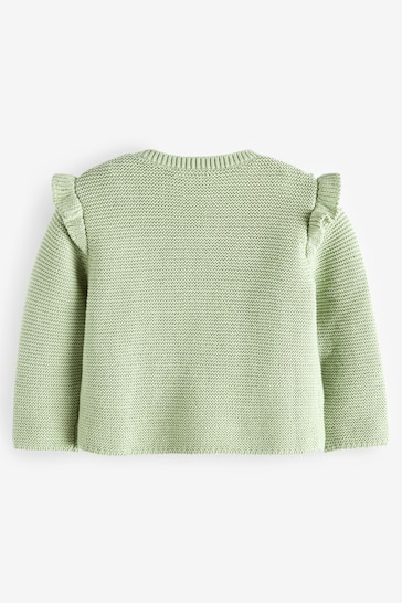 Sage Green Baby Frill Shoulder Knitted Cardigan (0mths-2yrs)