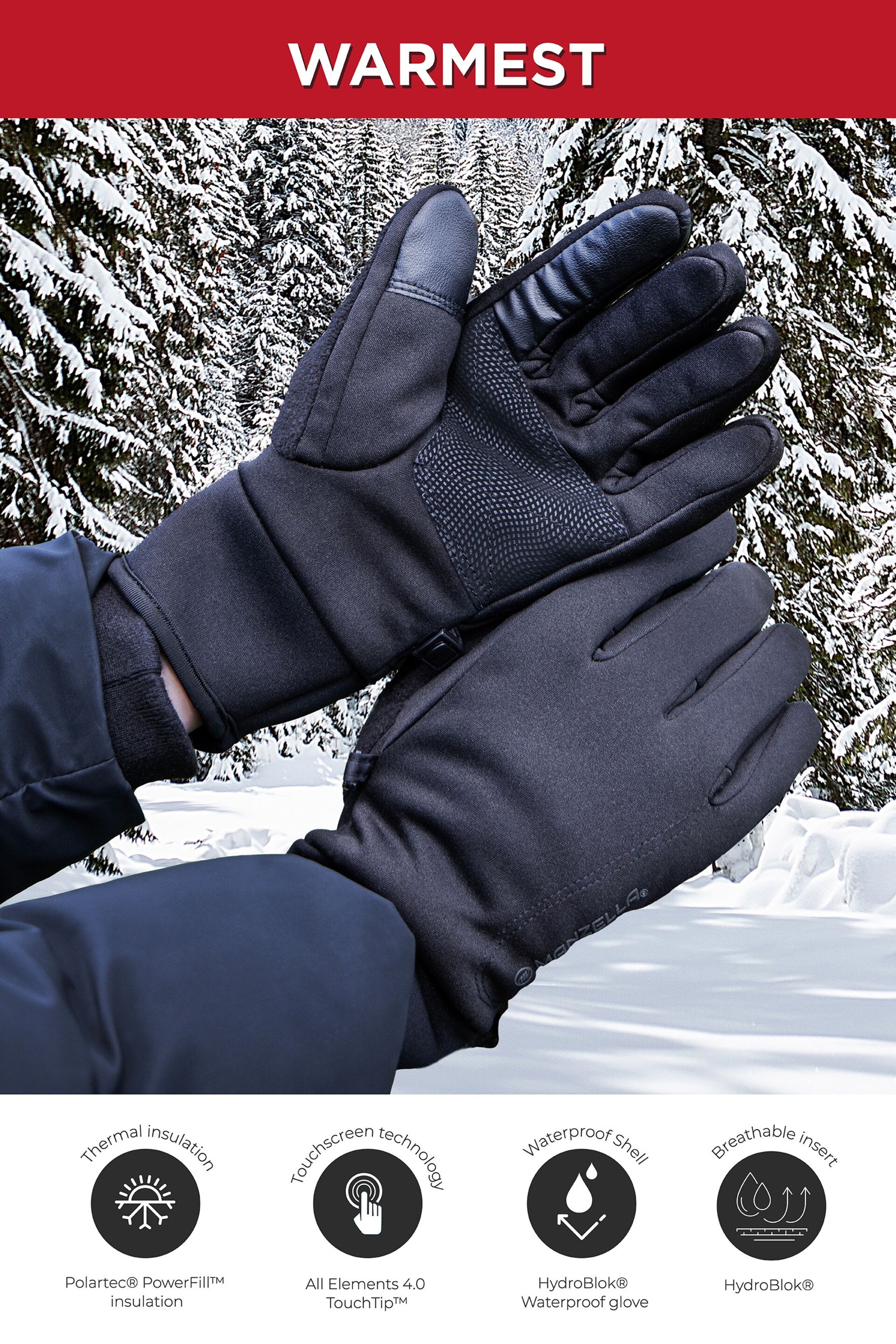 Totes Black Mens Manzella Warm Glove - Image 3 of 4