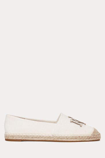 Lauren Ralph Lauren Cameryn III Canvas Leather White Espadrille Shoes