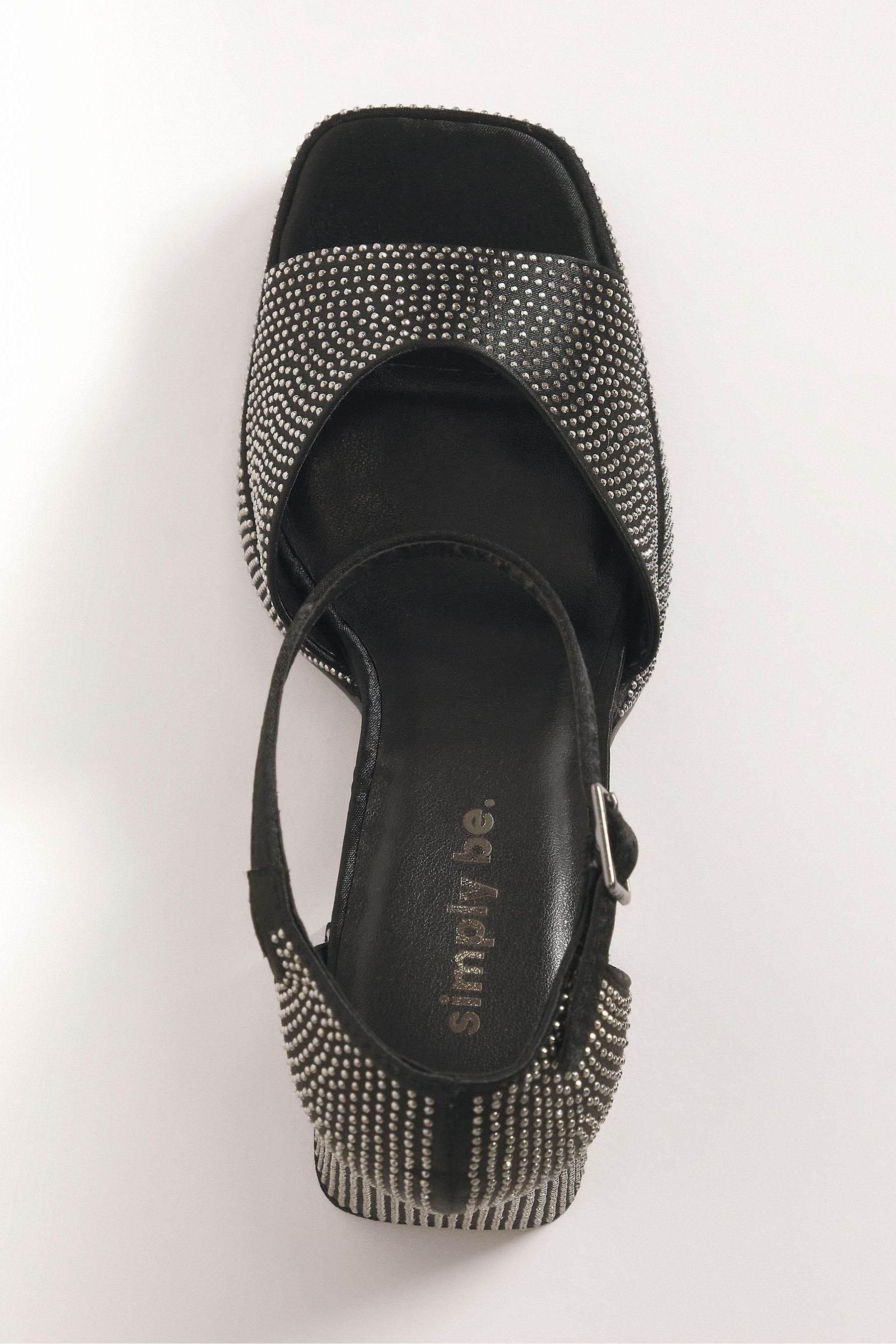 Buy Simply Be Black Diamante Heel Platform Sandals In Extra Wide