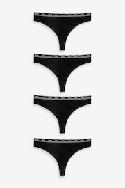 Black Thong Cotton Rich Logo Knickers 4 Pack - Image 1 of 5