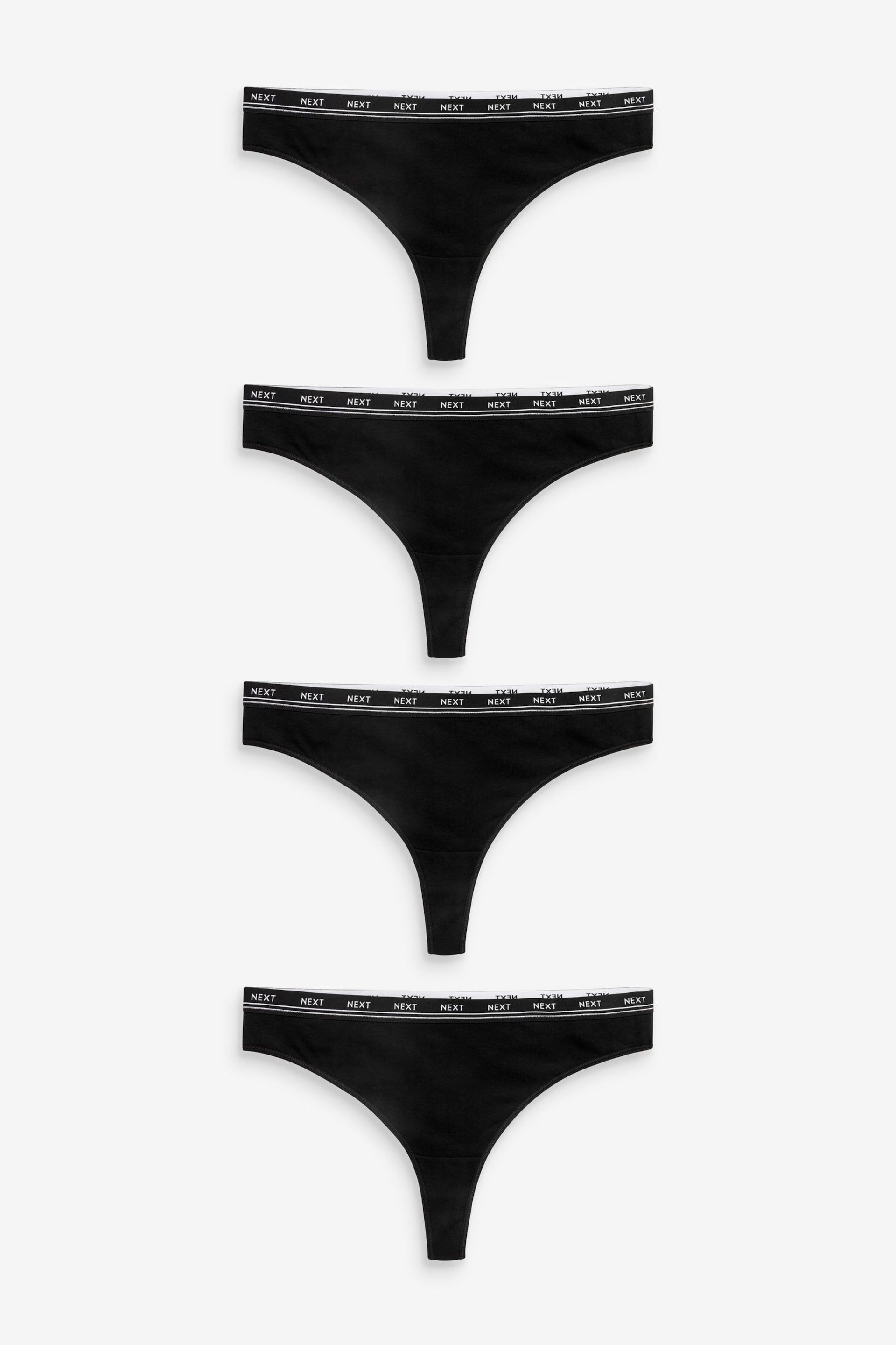 Black Thong Cotton Rich Logo Knickers 4 Pack - Image 1 of 5