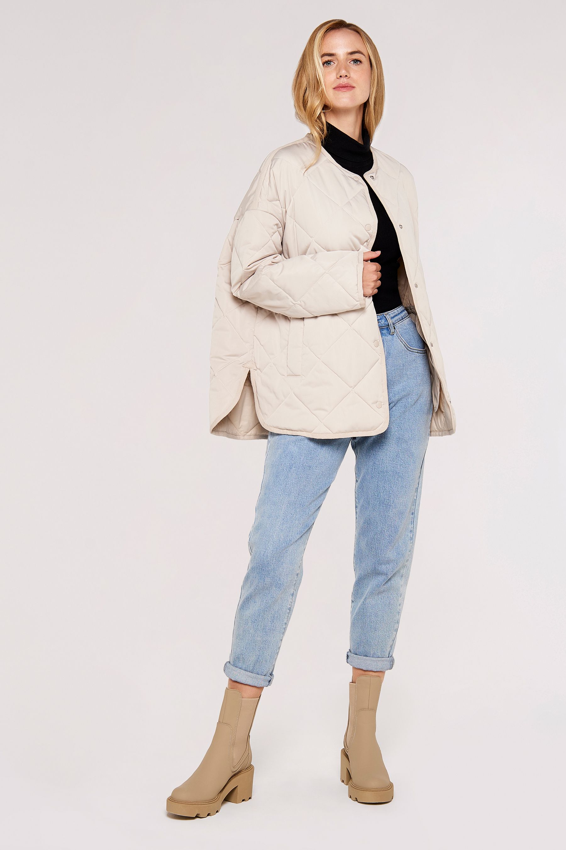 Cream shop collarless jacket