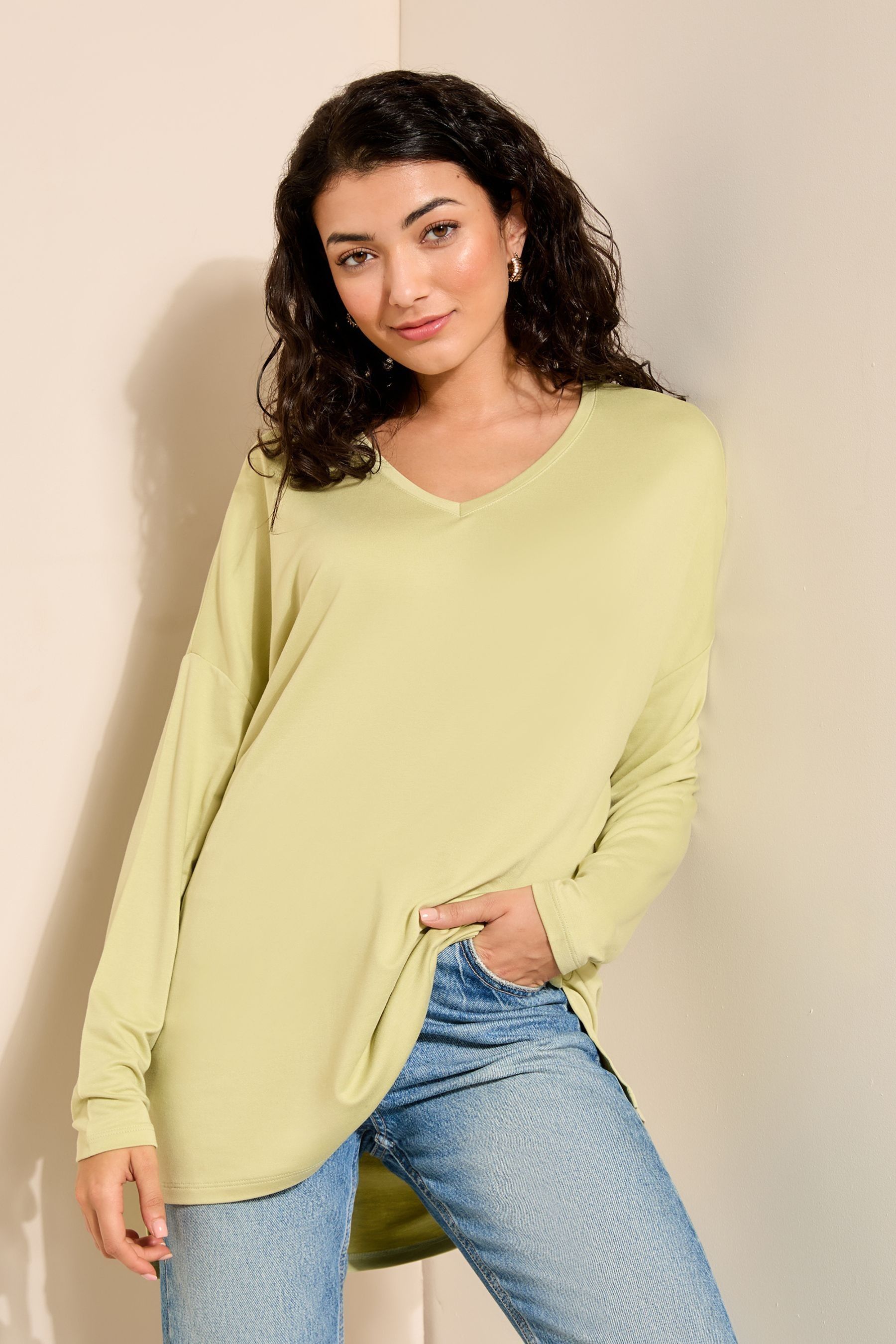 Buy Friends Like These Green Soft Jersey V Neck Long Sleeve Tunic Top from Next Luxembourg