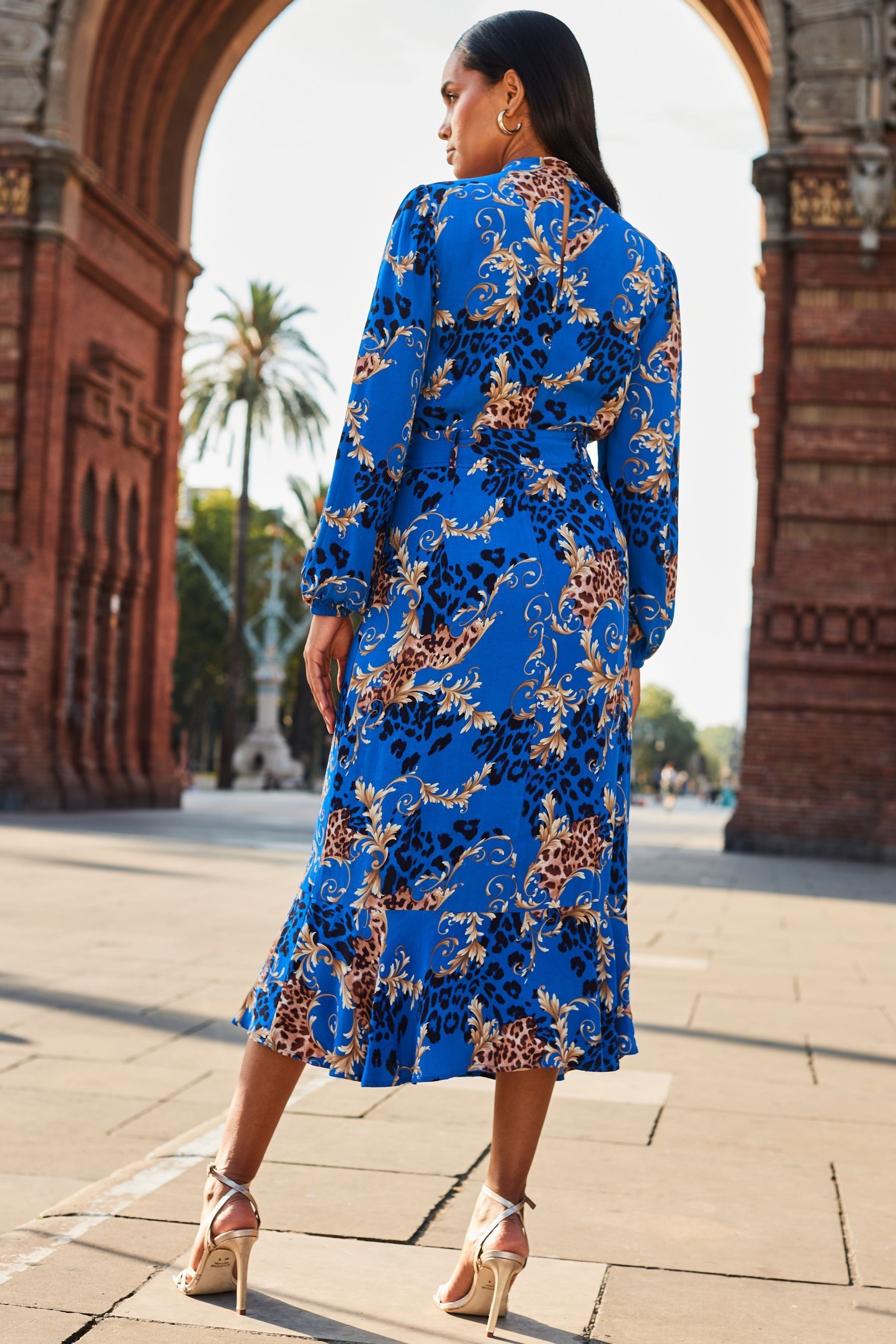 Belted fit and flare dress outlet