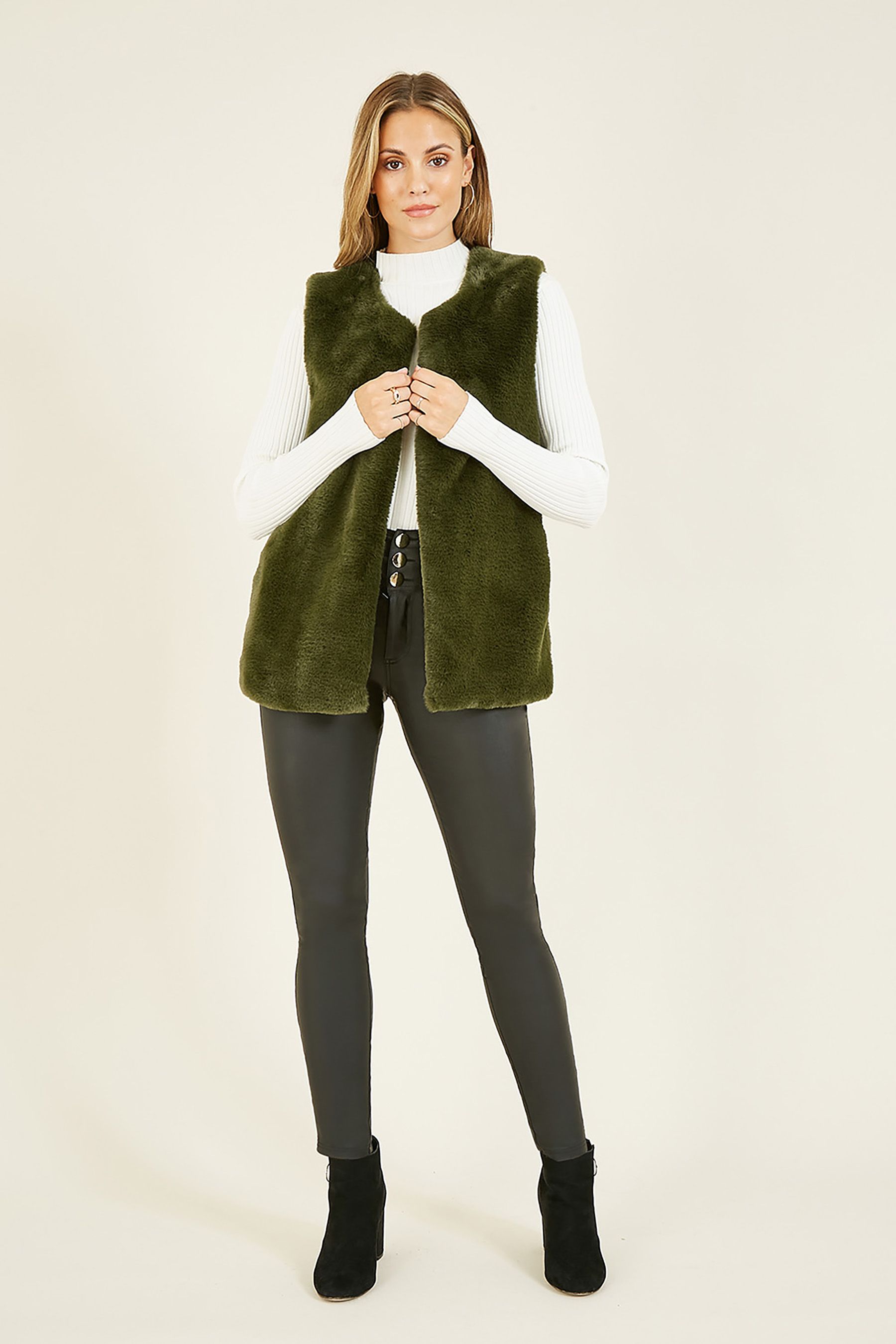 Green faux discount fur gilet