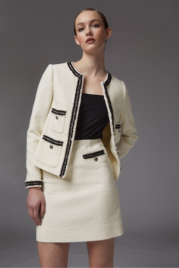 LK Bennett Charlee Black Cotton Blend Tweed Jacket