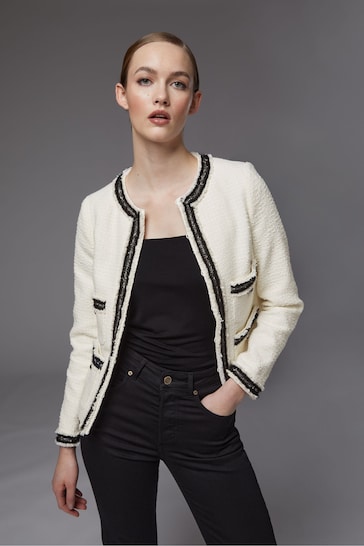 LK Bennett Charlee Black Cotton Blend Tweed Jacket