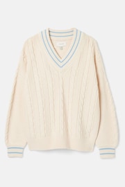 Joules Dibbly Cream & Blue Cable Knit Cricket Jumper - Image 9 of 9