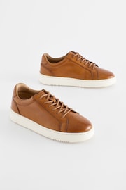 Tan Brown Leather Smart Lace-Up Trainers - Image 1 of 5