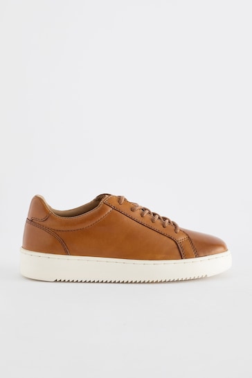 Tan Brown Leather Smart Lace-Up Trainers