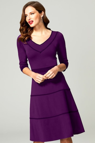 HotSquash Purple V-Neck Dress With Contrast Piping