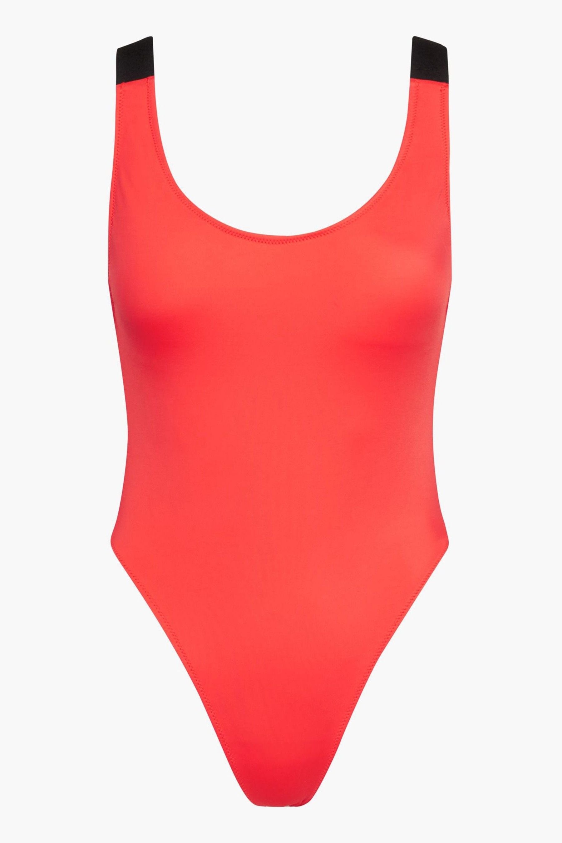 Red scoop back swimsuit shop