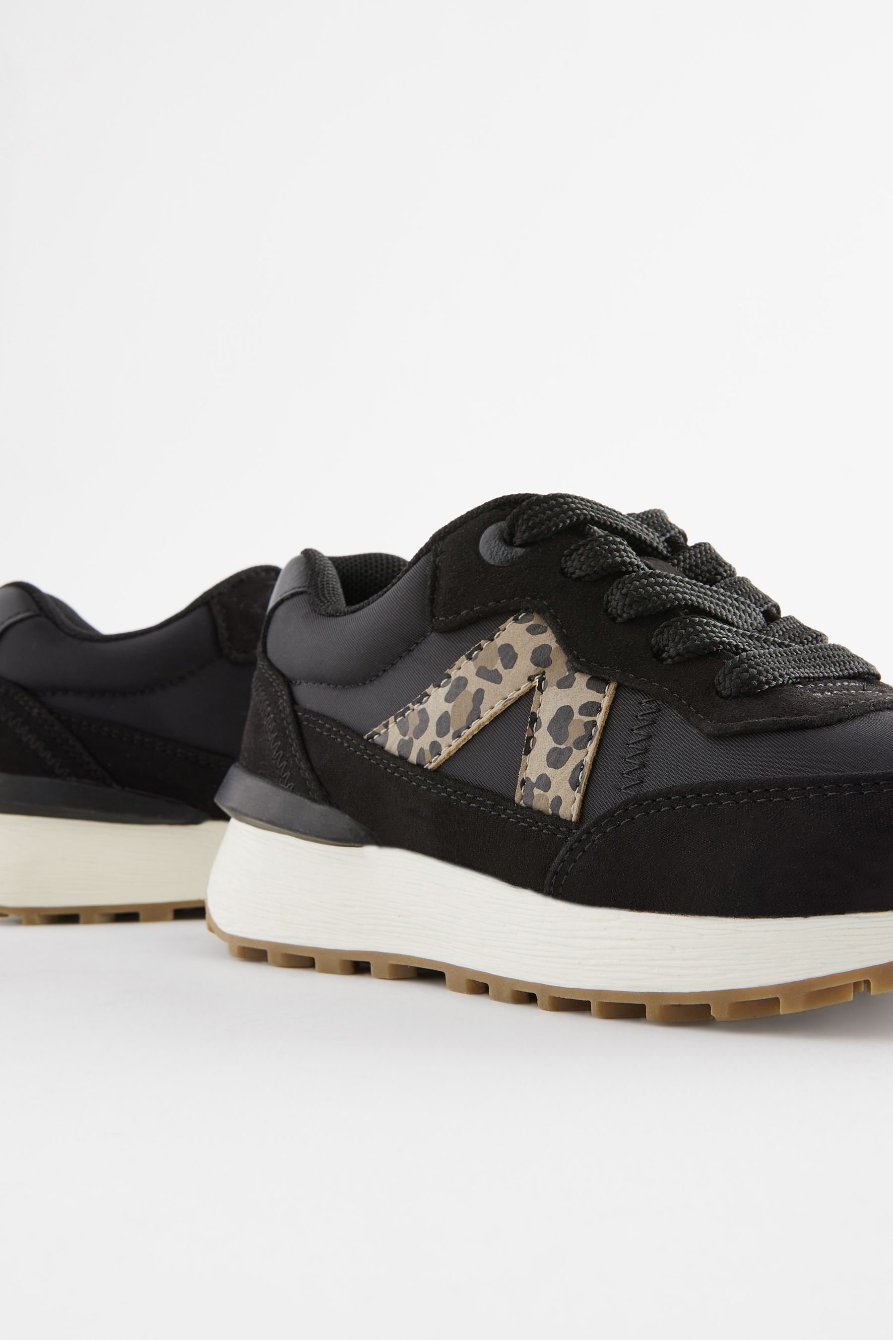 Black Animal Print Lace Up Chunky Trainers