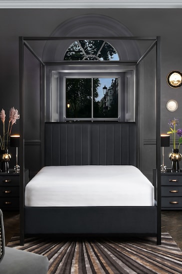 Black and Opulent Velvet Charcoal Langdon Metal 4 Poster Collection Luxe Bed Frame