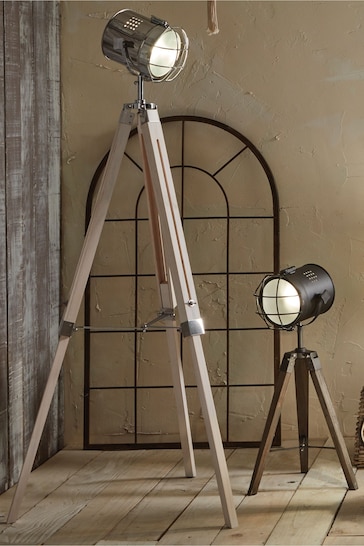 Pacific White Wash And Silver Metal Capstan Tripod Floor Lamp