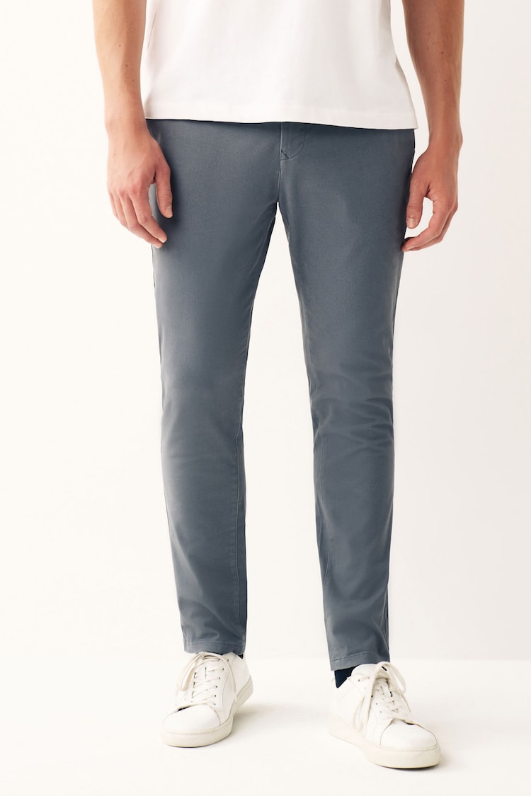 Blue Grey Skinny Fit Stretch Chino Trousers - Image 1 of 10