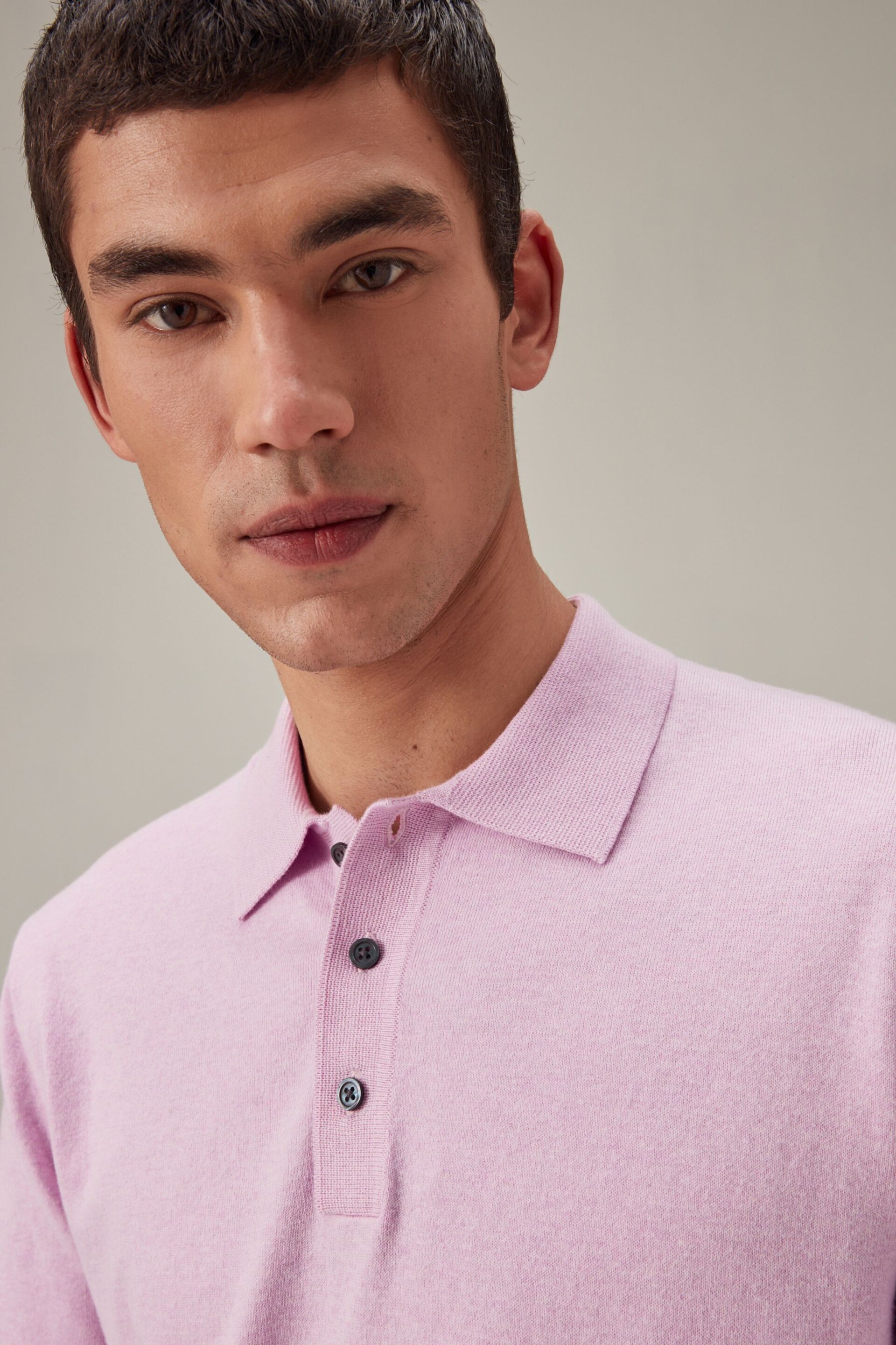 Pink Marl Regular Fit Knitted Polo Shirt - Image 1 of 7