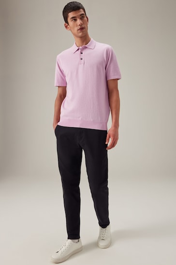 Pink Marl Regular Fit Knitted Polo Shirt