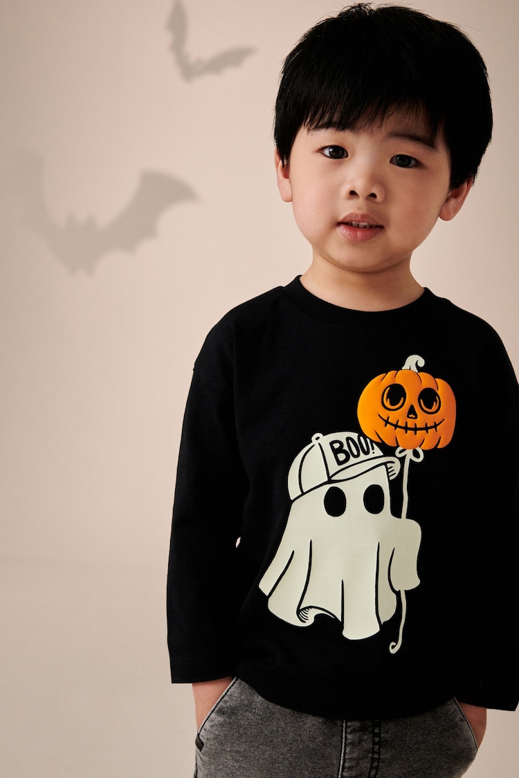 Black Ghost Halloween 100% Cotton Long Sleeve T-Shirt (3mths-7yrs) - Image 1 of 3