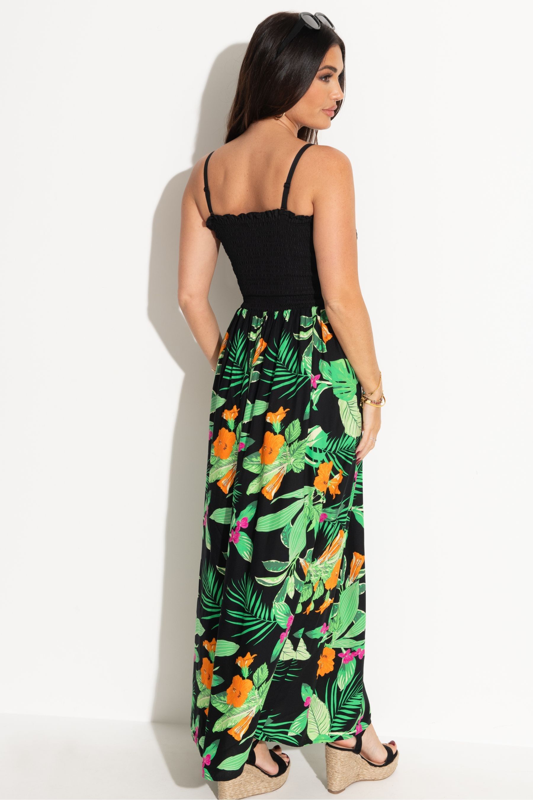 Buy Pour Moi Black Green Tropical Strapless Shirred Bodice Maxi Beach Dress from Next United Arab Emirates