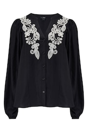 Pour Moi Black Stacie Fuller Bust Embroidered Woven Long Sleeve Blouse - Image 3 of 4