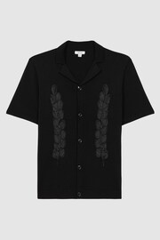 Reiss Black Script Embroidered Cuban Collar Button Through T-Shirt - Image 2 of 4