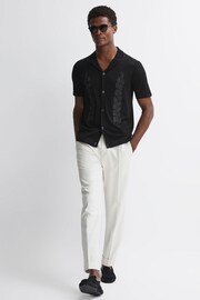 Reiss Black Script Embroidered Cuban Collar Button Through T-Shirt - Image 3 of 4