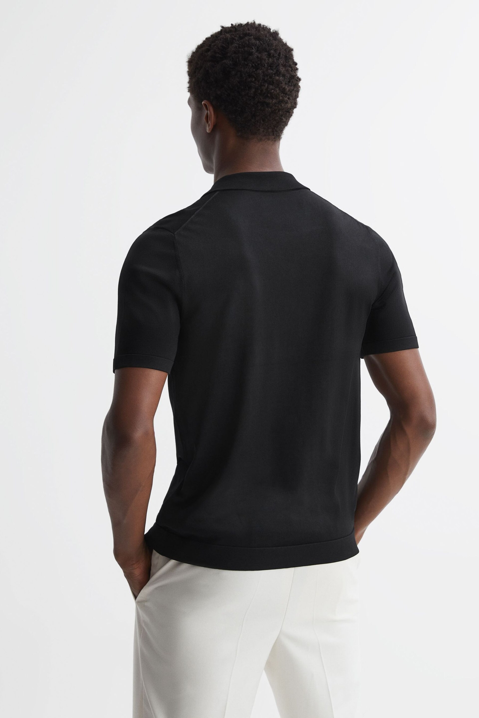 Reiss Black Script Embroidered Cuban Collar Button Through T-Shirt - Image 4 of 4