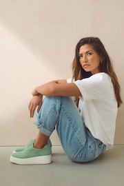Green Slip On Signature Forever Comfort® Leather Chunky Wedge Platform Trainers - Image 2 of 7