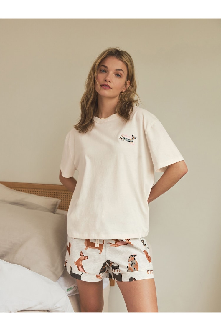 Ecru Dachshund 100% Cotton Short Pyjamas Set - Image 2 of 6