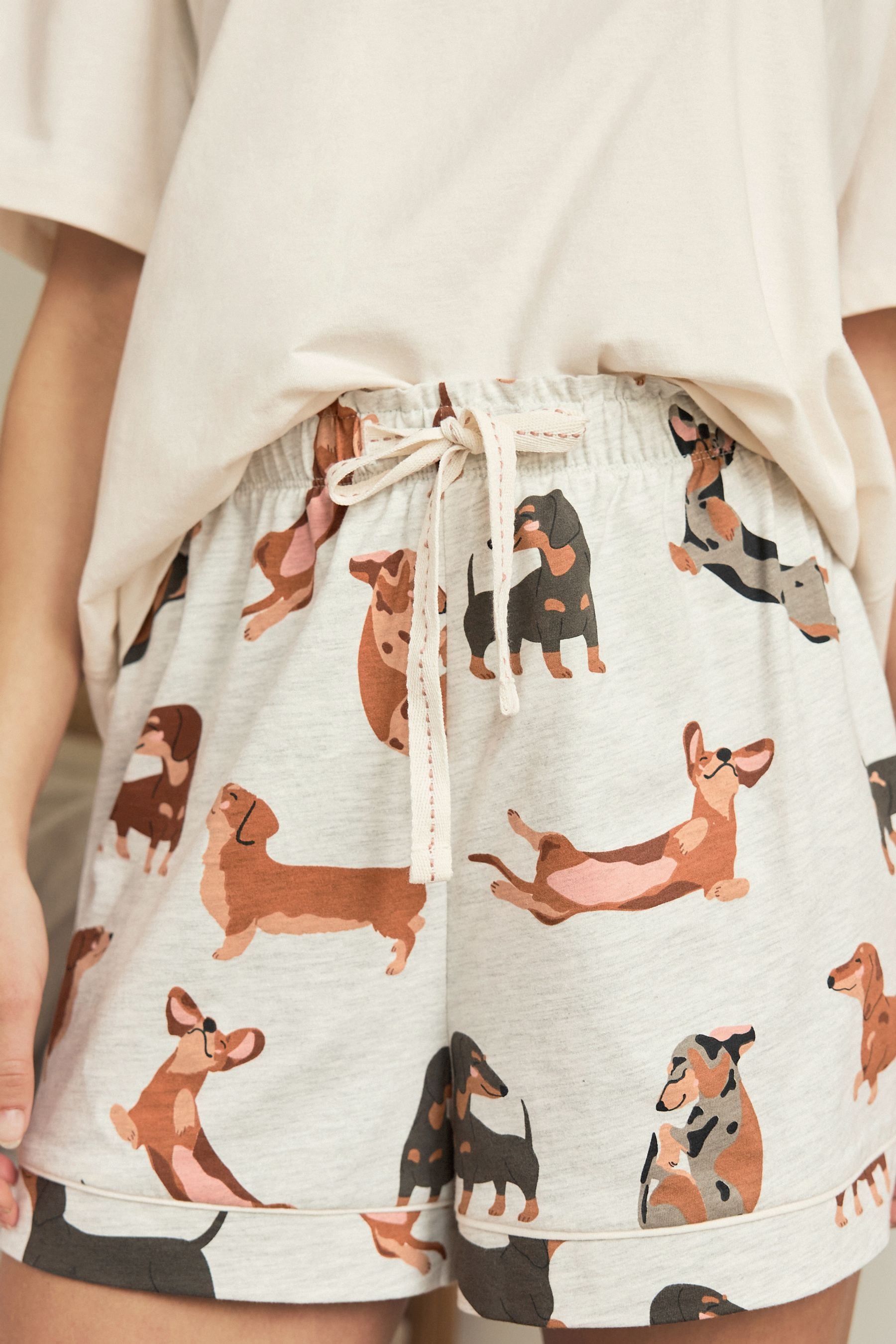 Buy Ecru Dachshund 100 Cotton Short Pyjamas Set from the Next UK online shop