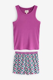 Purple Rib Vest Short 100% Cotton Pyjamas Set - Image 1 of 5