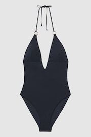 Reiss Navy Lenni Plunge Halterneck Swimsuit - Image 2 of 5