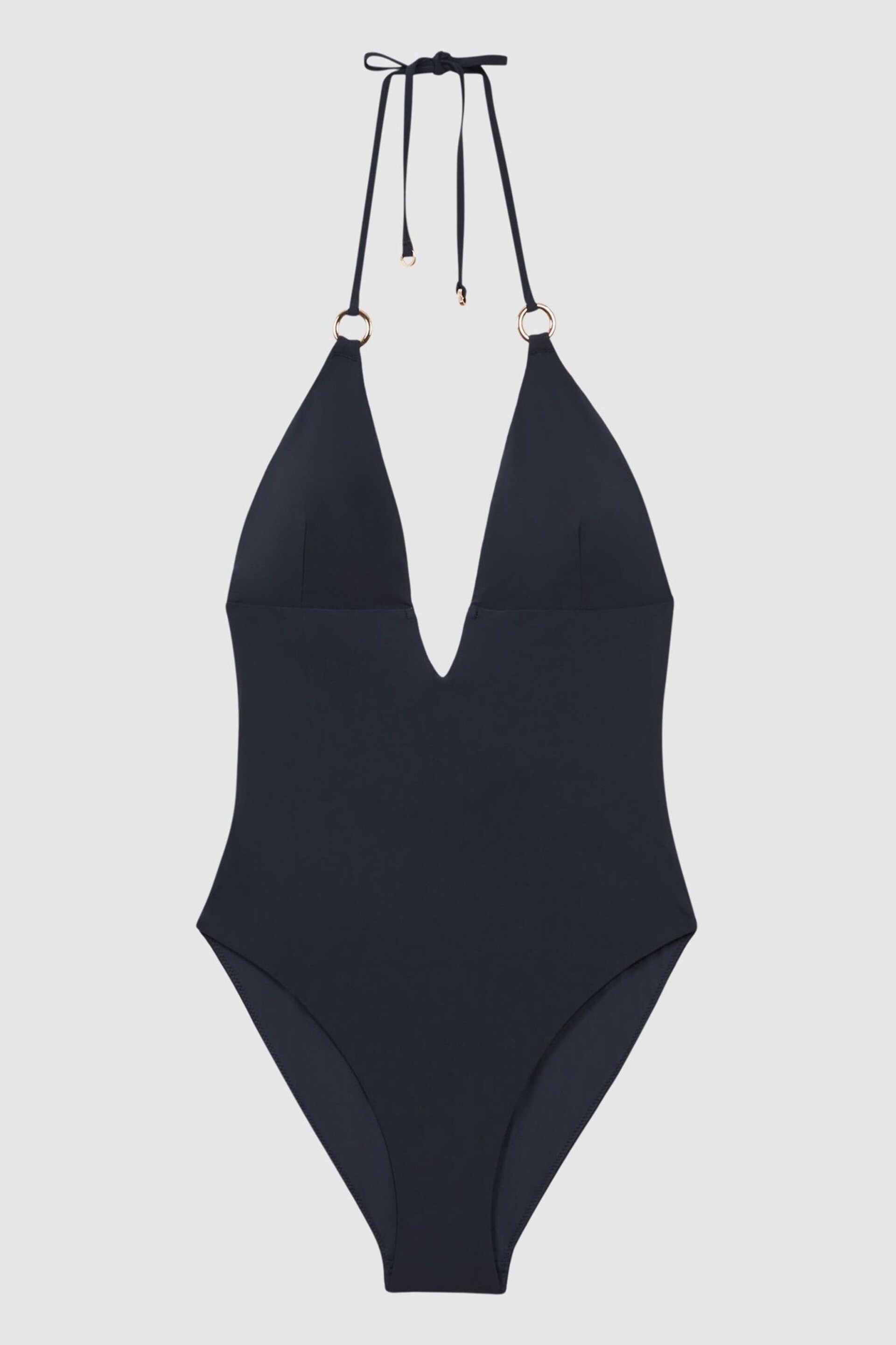 Reiss Navy Lenni Plunge Halterneck Swimsuit - Image 2 of 5