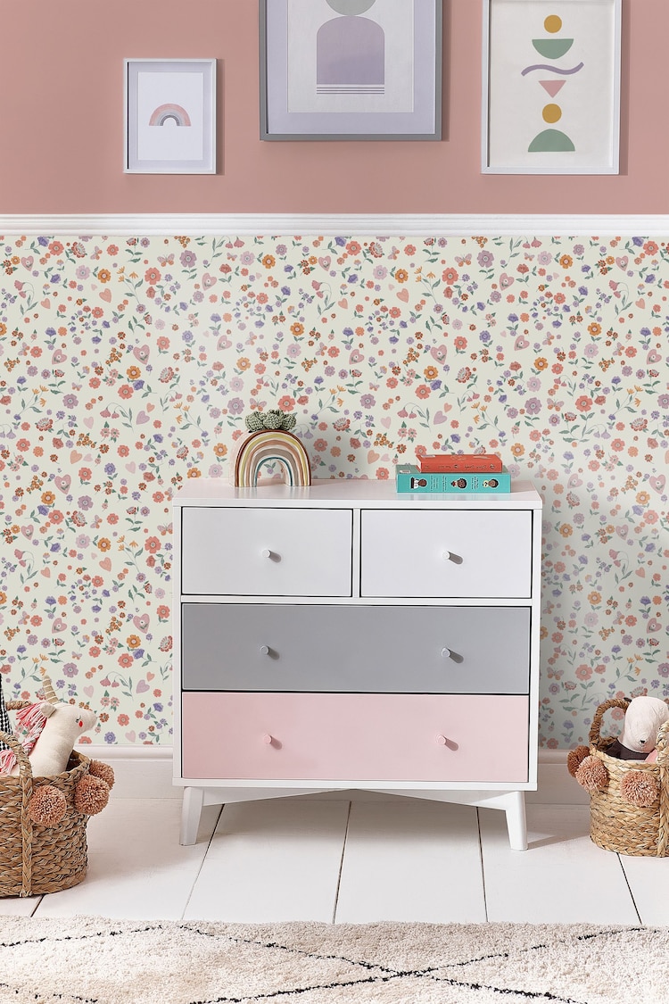 Lavender and Peach Woodland Ditsy 10M Wallpaper - Image 1 of 5