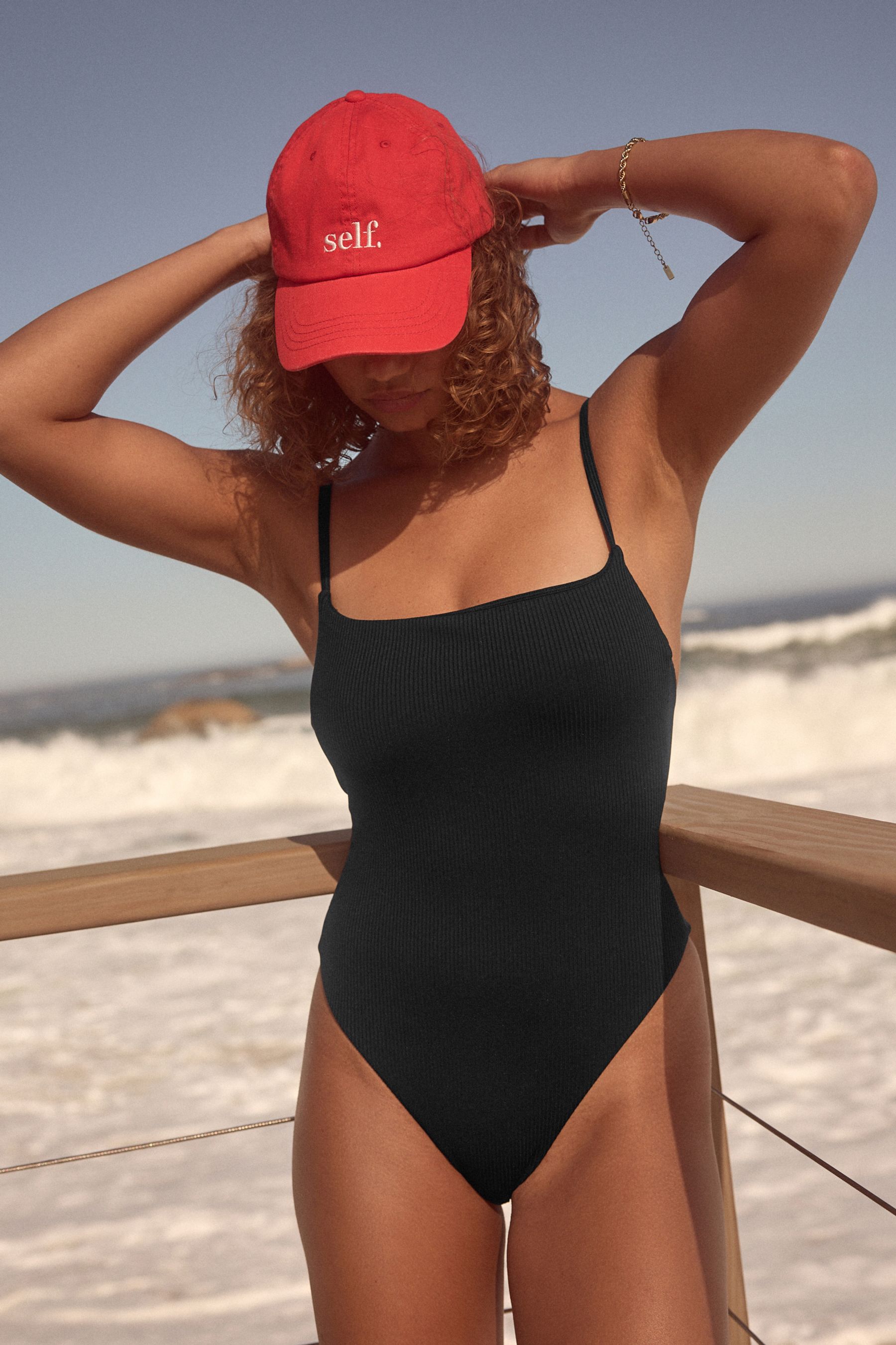 Buy self. Black Rib Self Square Neck High Leg Swimsuit from Next Slovakia